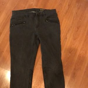 Black jeans zipper front and leather back